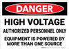Danger: High Voltage Equipment Powered By More Than One Source Landscape - Wall Sign