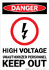 Danger: High Voltage Unauthorized Personnel Keep Out With Icon Portrait - Wall Sign