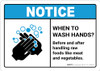 Notice: Wash Hands Before Handling Raw Foods ANSI Landscape - Wall Sign