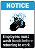 Notice: Employees Must Wash Hands Before Work ANSI Portrait  - Wall Sign
