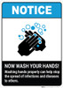 Notice: Washing Hands Properly Stop the Spread ANSI Portrait - Wall Sign