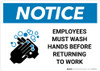 Notice: Employees Wash Hands Before Work ANSI Landscape - Wall Sign