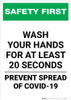 Safety First: Wash Your Hands For At Least 20 Seconds COVID-19 Portrait  - Wall Sign