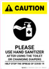 Caution: Please Use Hand Sanitizer - After Using Toilet with Icon Portrait - Wall Sign Caution: Please Use Hand Sanitizer - After Using Toilet with Icon Portrait - Wall Sign