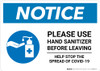 Notice: Please Use Hand Sanitizer Before Leaving Stop the Spread of Covid-19 Landscape - Wall Sign Notice: Please Use Hand Sanitizer Before Leaving Stop the Spread of Covid-19 Landscape - Wall Sign