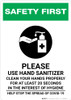 Safety First: Please Use Hand Sanitizer - Clean Your Hands Properly Portrait - Wall Sign