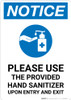 Notice: Please Use Provided Sanitizer Upon Entry and Exit with Icon Portrait - Wall Sign Notice: Please Use Provided Sanitizer Upon Entry and Exit with Icon Portrait - Wall Sign