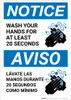 Notice: Wash Your Hands For At Least 20 Seconds Bilingual with Icon Portrait - Wall Sign
