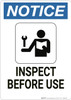 Notice: Inspect Before Use - Wall Sign