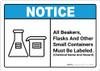 Notice: All Beakers Flasks And Other Small Containers - Wall Sign