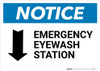 Notice: Emergency Eyewash Station Arrow Down Landscape - Wall Sign