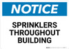 Notice: Sprinklers Throughout Building - Wall Sign