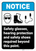 Notice: Safety Glasses Hearing Protection Shoes Required With Icons Portrait ANSI - Wall Sign Notice: Safety Glasses Hearing Protection Shoes Required With Icons Portrait ANSI - Wall Sign