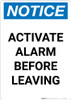 Notice: Activate Alarm Before Leaving - Portrait Wall Sign