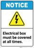 Notice: Electrical Box Must Be Covered at All Times with Icon ANSI - Portrait Wall Sign Notice: Electrical Box Must Be Covered at All Times with Icon ANSI - Portrait Wall Sign