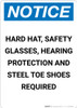 Notice: Hard Hat Safety Glasses Hearing Protection Steel Toe Shoes Required - Portrait Wall Sign
