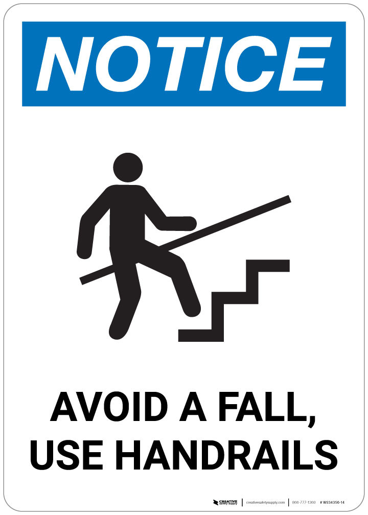 Notice: Avoid A Fall Use Handrails with Icon - Wall Sign | 5S Today