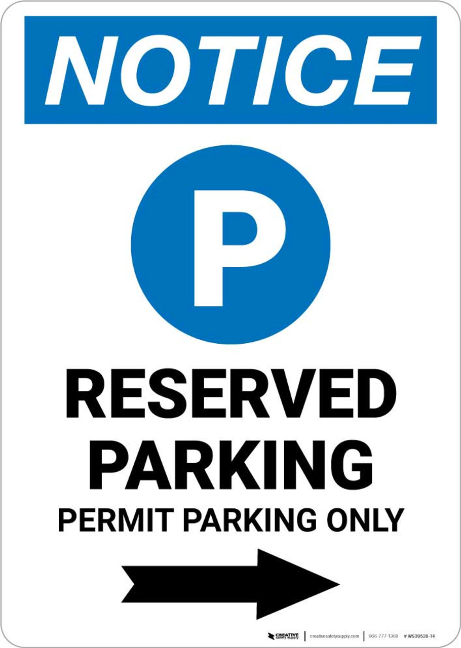 Notice Reserved Parking Permit Parking Only with Right Arrow