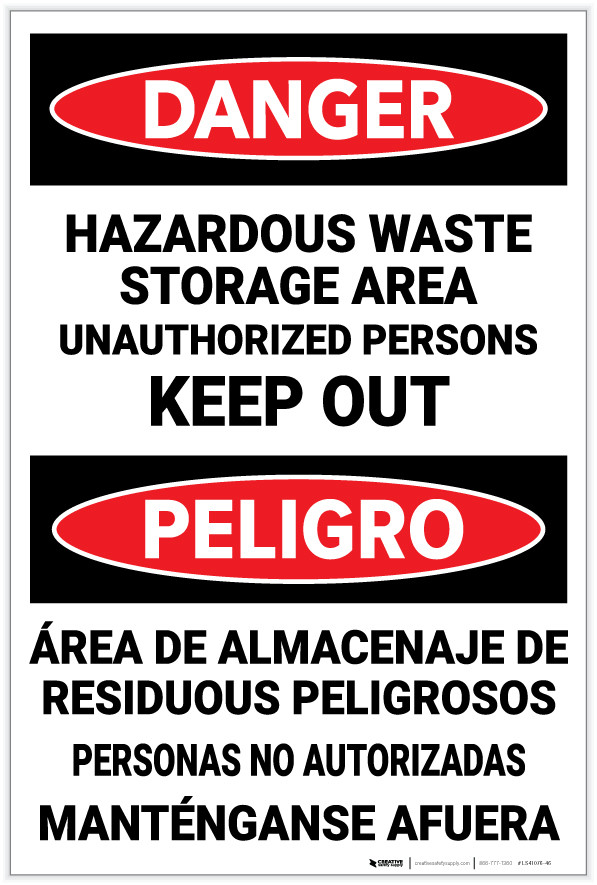 Danger Hazardous Waste Keep Out Bilingual Spanish Label