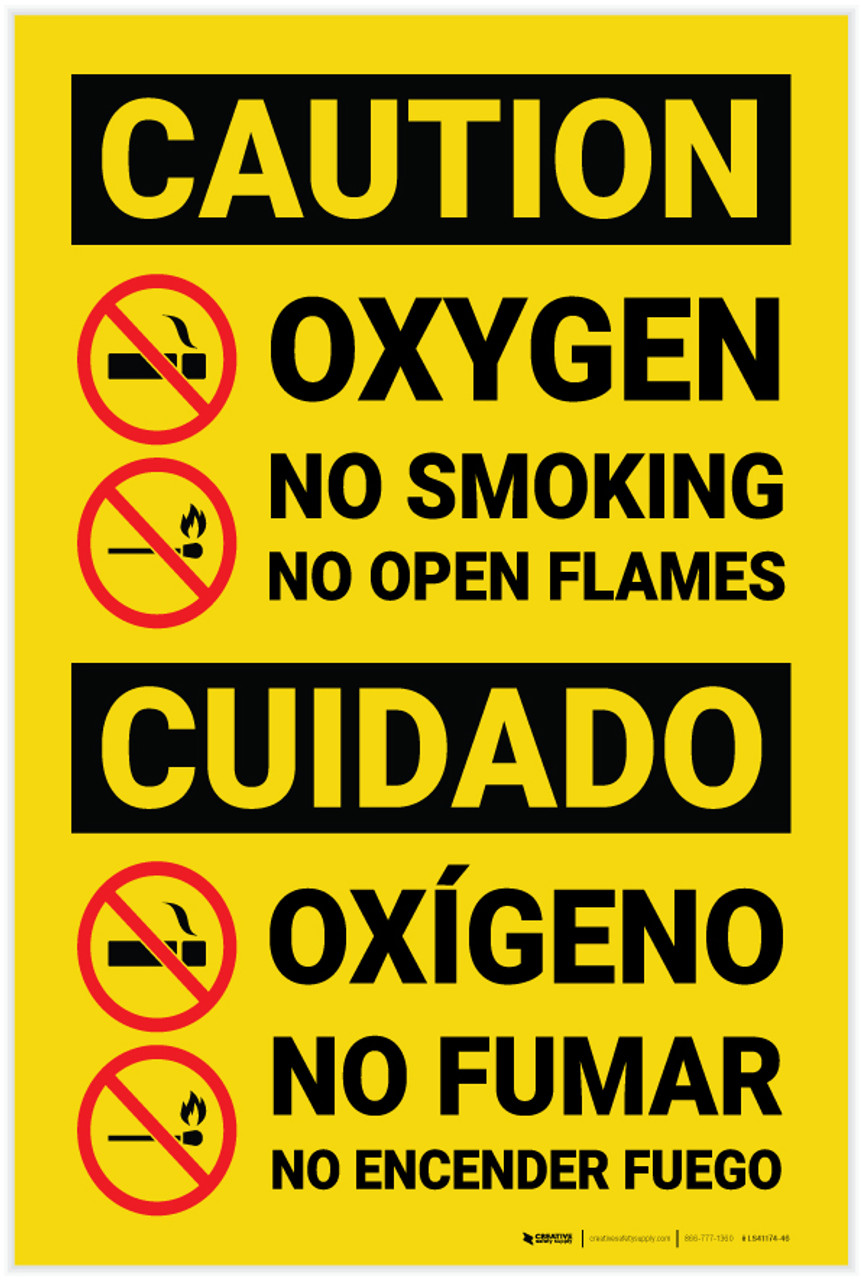Caution: Oxygen No Smoking No Flames Bilingual Spanish - Label caution-oxygen-no-smoking-no-flames-bilingual-spanish-label