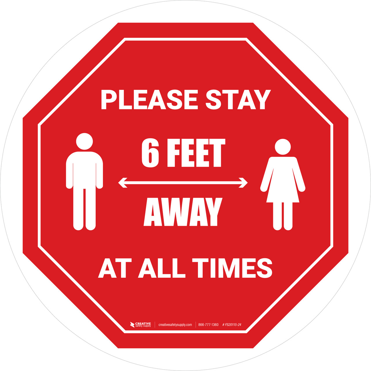 Please Stay 6 Feet Away At All Times With Icon Stop Circular Floor Sign 5S Today