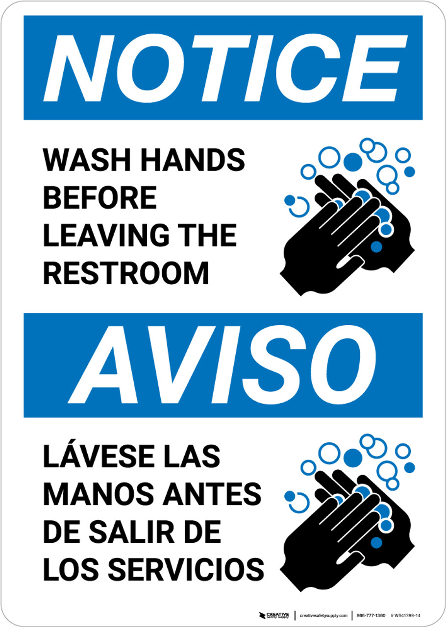 notice-wash-your-hands-before-leaving-restroom-bilingual-with-icon-portrait-wall-sign-5s-today for Free Wash Hands Sign Printable Notice: Wash Your Hands Before Leaving Restroom Bilingual with Icon Portrait - Wall Sign | 5S Today for Free Wash Hands Sign Printable