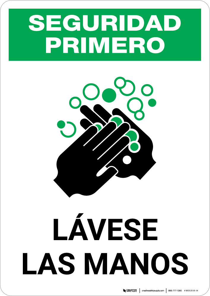 Safety First: Wash Hands Spanish with Icon Portrait - Wall Sign | 5S Today