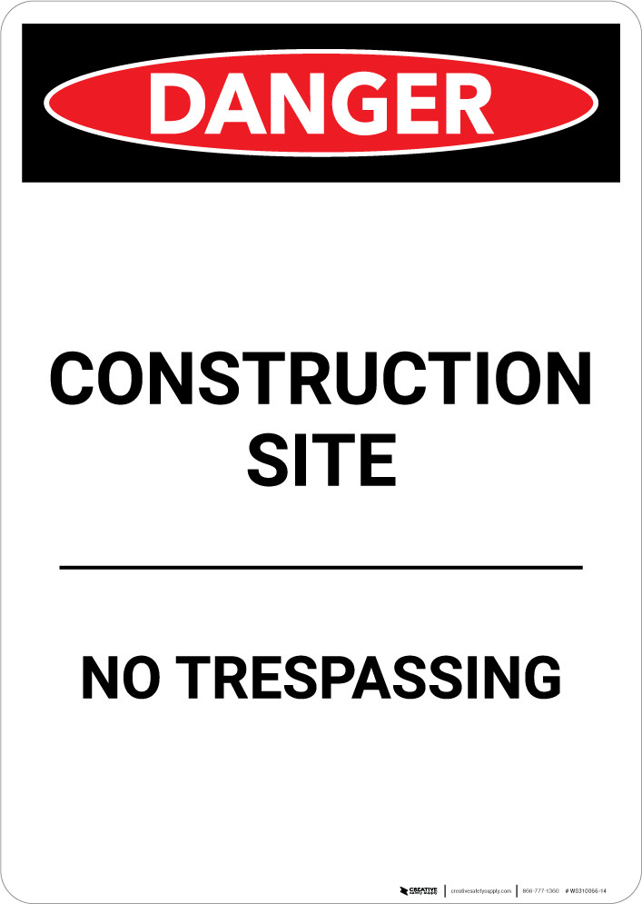 Construction Site No Trespassing Portrait Wall Sign 5S Today