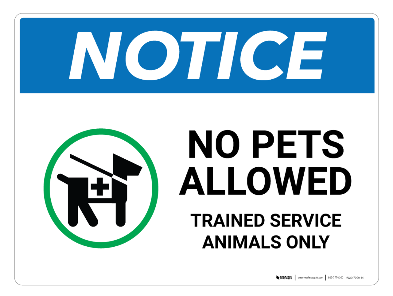 Notice: No Pets Allowed - Trained Service Animals Only - Wall Sign | 5S Today notice-no-pets-allowed-trained-service-animals-only-wall-sign-5s-today