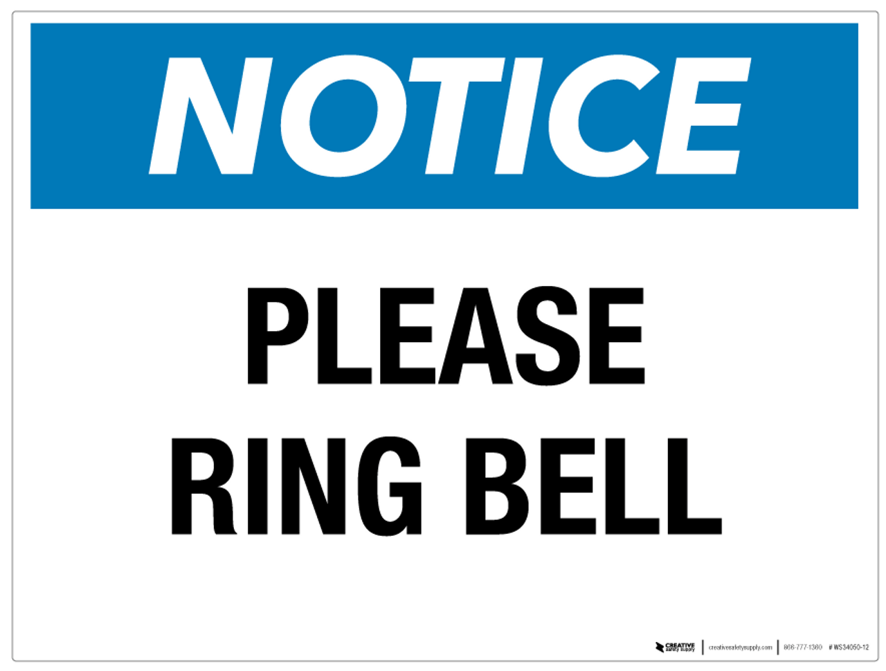 Notice: Please Ring Bell For Assistance Portrait - Wall Sign