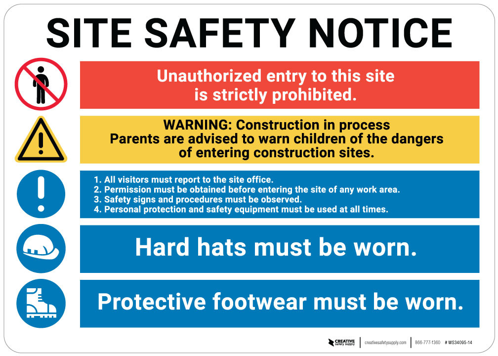 Notice: Multi Message Job Site Safety - Wall Sign | 5S Today
