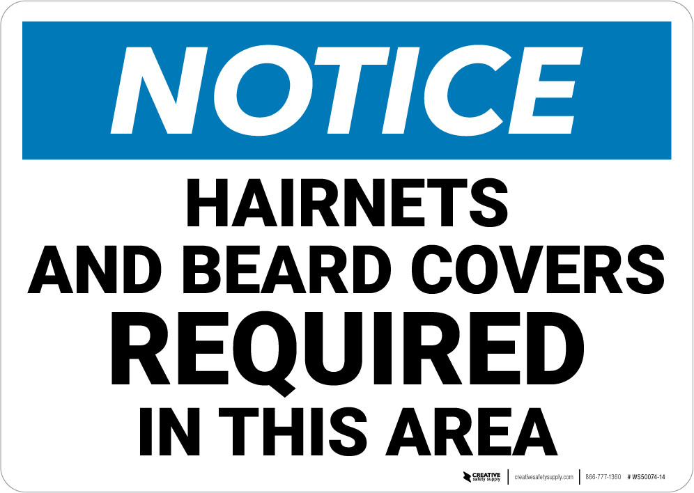 Notice Beard Covers Required in This Area Wall Sign 5S Today