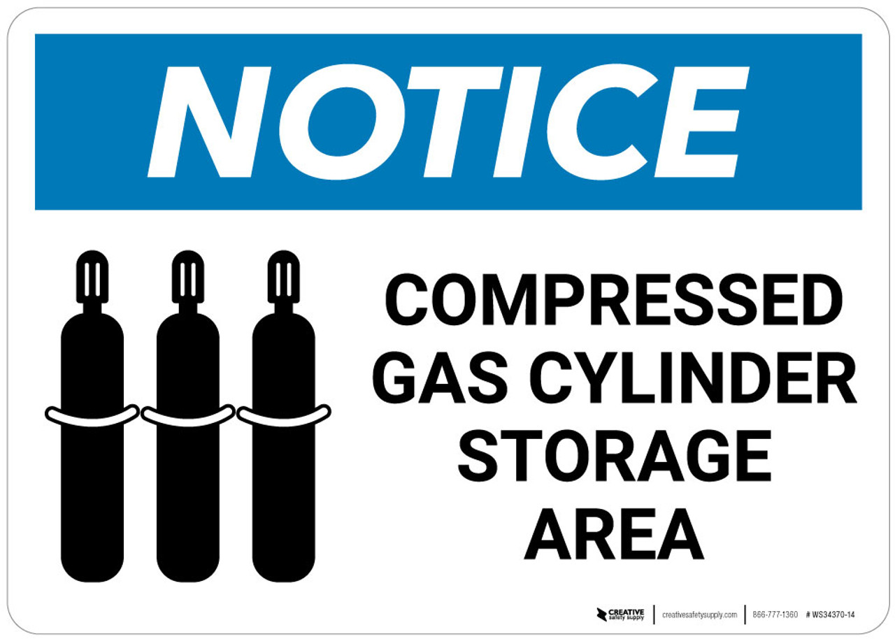 Notice: Compressed Gas Cylinder Storage Area with Icon - Wall Sign | 5S  Today