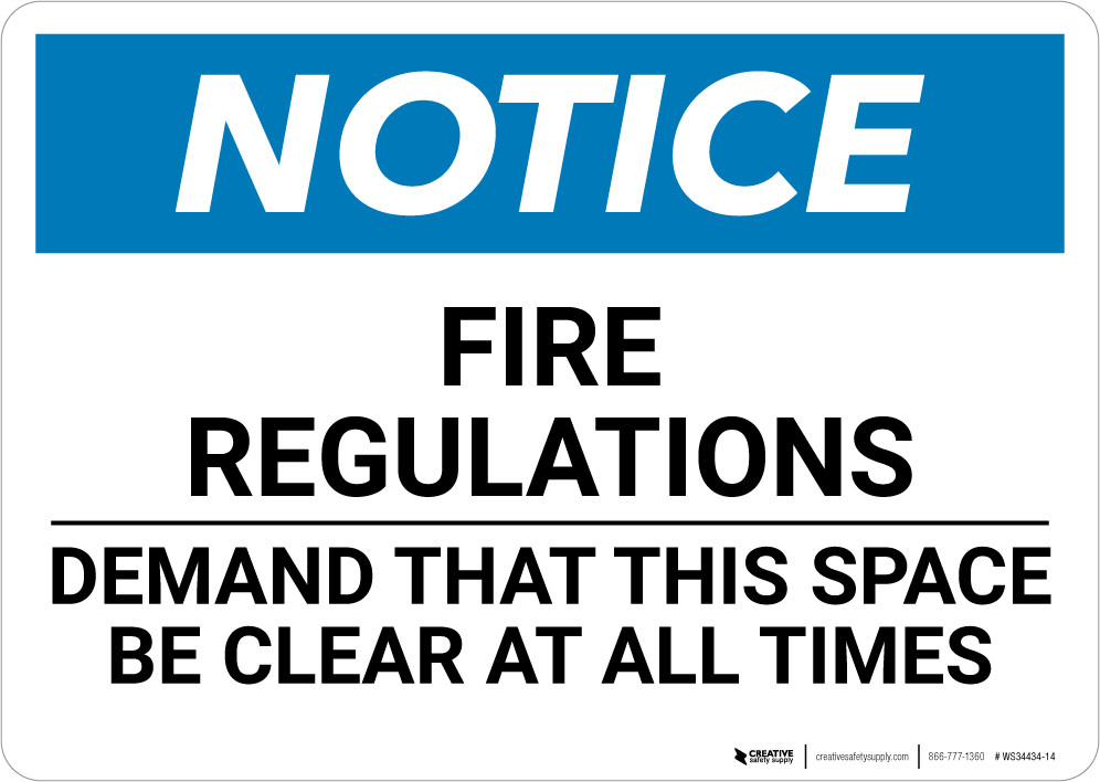 Notice Fire Regulations Wall Sign 5S Today