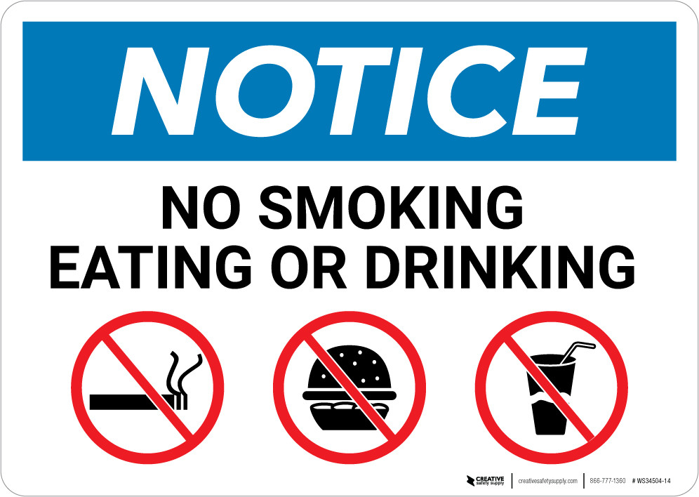Notice: No Smoking Eating Or Drinking with Icons - Wall Sign | 5S Today