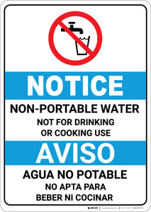 Notice: Non Potable Water Bilingual Spanish ANSI with Icon - Portrait Wall Sign