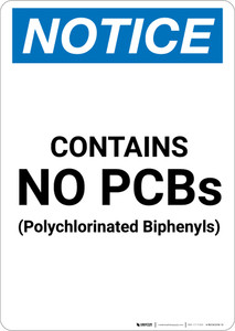 Notice: Contains No PCBs - Portrait Wall Sign