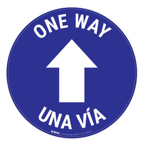 One Way - Arrow - Blue - Bilingual - Floor Sign