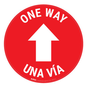 One Way - Arrow - Red - Bilingual - Floor Sign