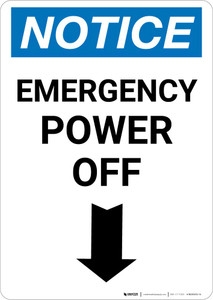 Notice: Emergency Power Off Down Arrow Portrait