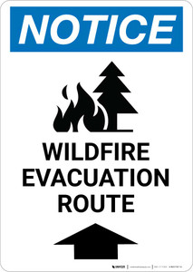 Notice: Wildfire Evacuation Route with Up Arrow and Icon Portrait