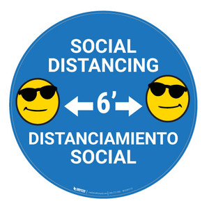 Socal Distancing with Emoji - Blue - Bilingual - Floor Sign