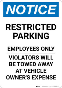 Notice: Restricted Parking Employees Only Portrait