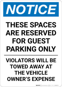 Notice: These Spaces Are Reserved for Guest Parking Only Portrait