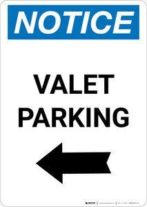 Notice: Valet Parking with Left Arrow Portrait