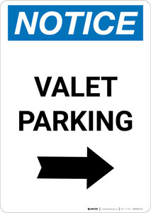 Notice: Valet Parking with Right Arrow Portrait