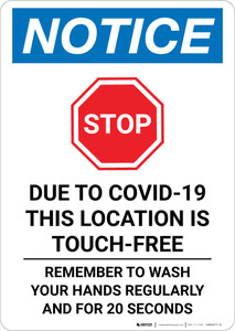 Notice: This Location is Touch Free COVID-19 with Icon Portrait - Wall Sign