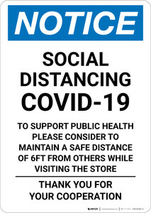 Notice: Social Distancing COVID-19 To Support Public Health Maintain Safe Distance Portrait - Wall Sign