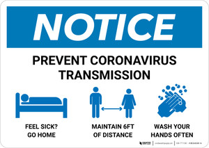Notice: Prevent Coronavirus Transmission with Icons Landscape - Wall Sign
