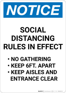 Notice: Social Distancing Rules in Effect Portrait - Wall Sign